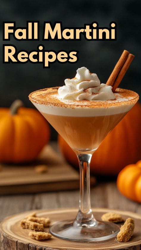 Fall Martinis Fancy Martini Recipes, Yummy Martini Recipes, Apple Pie Martini Recipe, Creamy Martini Recipes, Seasonal Martinis, Fall Martini Recipes Vodka, Creme Brulee Martini, Festive Martinis, Halloween Martinis