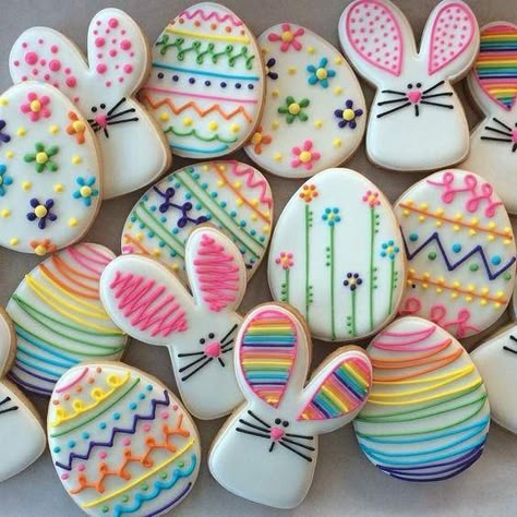 Easter Egg Rice Krispie Treats, Diy – Velikonoce, Holiday Party Bar, Easter Bunny Cookies, Easter Sugar Cookies, Decorated Cookies Tutorial, Spring Cookies, Easter Baking, Bunny Cookies