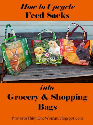 How To Make Feed Bag Totes, Make Shopping Bags, Feed Sack Bags How To Make, Recycle Feed Bags Repurposed, Chicken Feed Bag Totes, Feed Sack Crafts, Feedsack Bags Totes, Repurposed Feed Bags Ideas, Upcycle Feed Bags