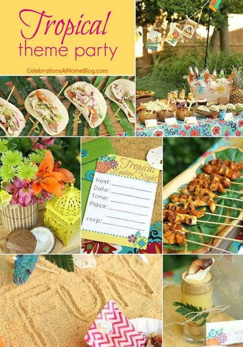 Recepcionar: temático do partido Tropical Ideias + Free Printables - Celebrações em casa Tropical Themed Party, Tropical Theme Party, Themed Party Ideas, Theme Party Ideas, Island Party, Aloha Party, Fiesta Tropical, Play List, Luau Birthday