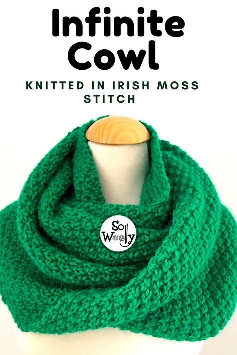 Moss Stitch Cowl, Infinity Cowl Knitting Pattern, Irish Moss Stitch, Stitch Step By Step, Moss Stitch Pattern, Knitted Scarves, Irish Moss, Knit Projects, Cowl Knitting Pattern