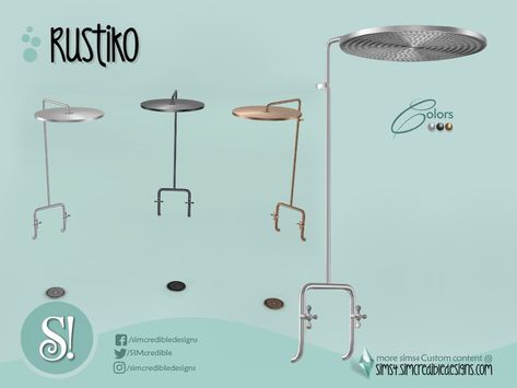 SIMcredible!'s Rustiko Shower Sims 4 Tubs Cc, Sims 4 Shower Cc, Rainforest Shower, Ceiling Shower Head, Open Showers, Bathroom Shower Faucets, Bathroom Shower Walls, Household Appliance, Sims 4 Cc Folder