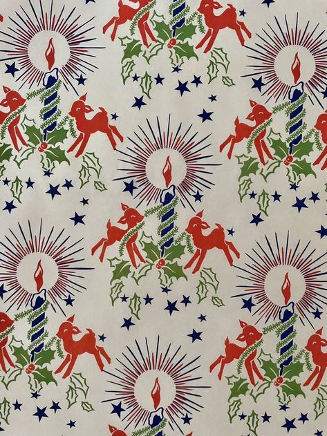 Christmas Wrapping Paper Pattern, Ink Practice, Vintage Christmas Paper, Deer Candle, 1940s Christmas, Wrapping Paper Wallpaper, Vintage Christmas Wrapping, Xmas Wrapping Paper, Vintage Christmas Wrapping Paper