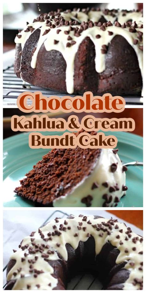 Home-made Chocolate Kahlua & Cream Bundt Cake Chocolate Kahlua Bundt Cake, Kahlua Bundt Cake, Chocolate Sour Cream Bundt Cake, Sour Cream Bundt Cake, Kahlua And Cream, Kahlua Cake, Easy Chocolate Chip Cookies, Mini Bundt Cakes, Chocolate Bundt Cake