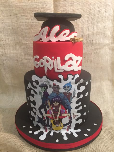 Gorillaz themed cake Gorillaz Birthday Party, Gorillaz Birthday Cake, Paula Cracker Gorillaz, Gothic Birthday Cakes, Gorillaz Band, Gorillaz Fan Art, Silly Monkey, Anime Cake, Cricut Birthday