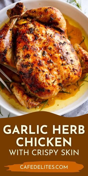 Baked Whole Chicken, Baked Whole Chicken Recipes, Asparagus Pasta Salad, Whole Baked Chicken, Garlic Herb Chicken, Lemon Butter Chicken, Roasted Garlic Chicken, Whole Chicken Recipes, Cafe Delites