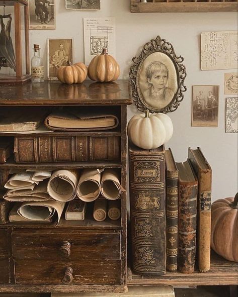 Harry Potter Vintage Aesthetic, Dark Academia Dresser Decor, Dark Academia Farmhouse, Dark Academia Room Makeover, Dark Academia Objects, Dark Academia Vanity, Dark Academia Table, Dark Academia Study Room, Dark Academia Classroom