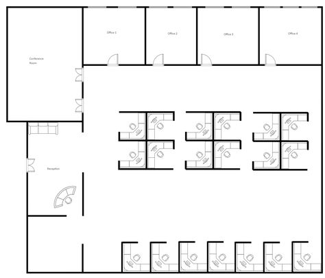 Cubicle Office Layout | EdrawMax Free Editbale Printable Cubicle Office Layout, Modern Cubicle Workspaces, Cubicles Ideas Office, Private Office Layout, Open Office Plan, Office With Cubicles, Private Office Design, Modern Office Cubicle, Office Cubicle Design