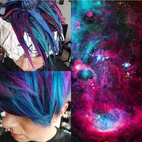 “Galaxy Hair” Trend is Bringing the Cosmic Beauty of the Universe to Hair - My Modern Met Galaxy Hair Color, Space Hair, Cosmic Space, Galaxy Hair, Bright Hair Colors, Medium Long Hair, Bright Hair, Funky Hairstyles, Hair Trend