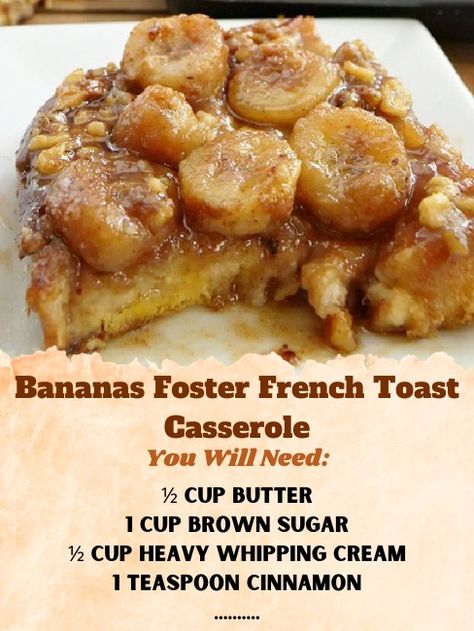 Gourmet galores - Bananas Foster French Toast Casserole... Banana Foster French Toast, Banana Foster, Bananas Foster French Toast, Cinnamon Roll Casserole, French Toast Sticks, Toast Casserole, Bananas Foster, Christmas Foods, French Toast Bake