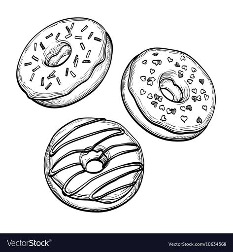 Donut Drawing, Donut Vector, Sweet Drawings, Food Sketch, Food Illustration Art, Hand Drawn Vector Illustrations, Sketch Inspiration, Marker Drawing, Hand Drawn Vector