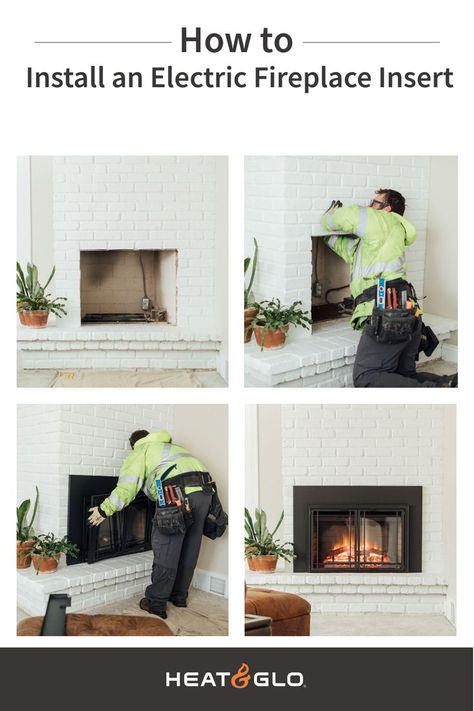 Want to give your old wood-burning fireplace a makeover? With the SimpliFire electric insert from Heat & Glo, you can complete a fireplace remodel in under an hour. Get the step-by-step directions. Update Wood Burning Fireplace, Small Electric Fireplace Insert, Wood Burning To Electric Fireplace, Replacing Wood Burning Fireplace With Electric, Electric Insert In Old Fireplace, Electric Fireplace In Old Fireplace, Replace Wood Fireplace With Electric, Replace Gas Fireplace With Electric, Convert Wood Fireplace To Electric