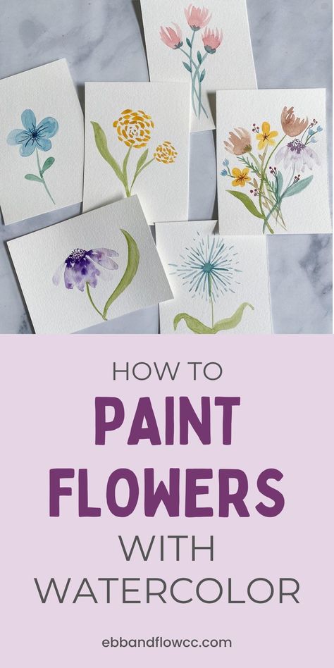 New to painting? Learn how to paint these simple watercolor flowers with this easy tutorial. Watercolor Flower Bouquet Simple, Watercolor Art Flowers Simple, Simple Watercolor Art For Beginners, Easy Watercolor Paintings Tutorials, Floral Painting Ideas, Watercolor Flowers Easy, Watercolor Flowers For Beginners, Simple Watercolor Flower, Simple Watercolor Paintings