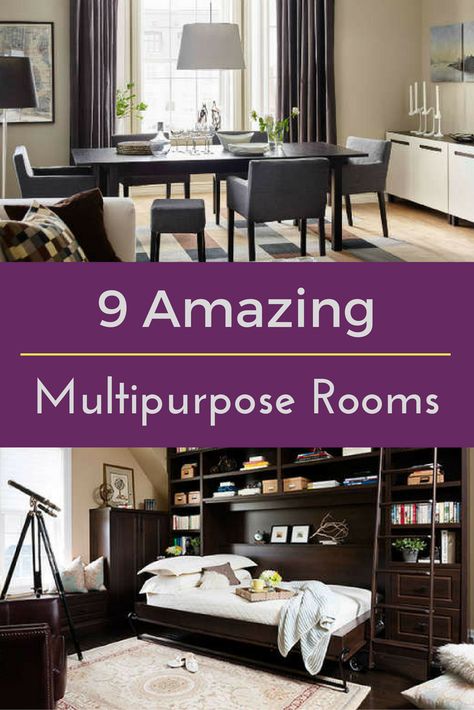 Make the most of your square footage without tearing out your hair—or your walls. Fit two distinct rooms into one living space with a multipurpose room. Reveal the hidden depths in the most cramped quarters with inspiration from these 9 super efficient 2-in-1 rooms. Multipurpose Living Room Layout, Two Rooms In One, Multi Purpose Room Ideas, Craftsman Style Floor Plans, Multipurpose Dining Room, Multi Purpose Guest Room, Multipurpose Living Room, Brady Bunch House, Combined Living And Dining Room