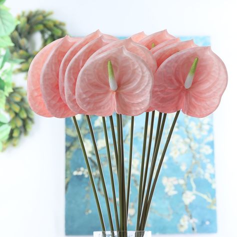 Indoor Green Plants, Flower Table Decorations, Tissue Paper Flowers Diy, Anthurium Flower, Pink Wedding Decorations, Wedding Table Decoration, Diy Wedding Bouquet, Flower Branch, Paper Flowers Diy