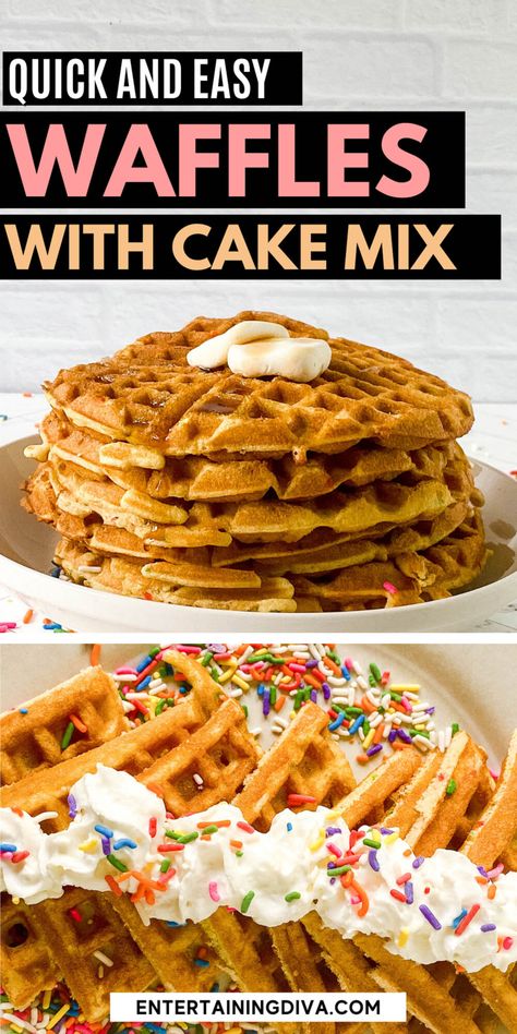 Cake Mix Waffles, Birthday Party Brunch, Cherry Chip Cake Mix, Diy Waffles, Crispy Waffles, Easy Waffle Recipe, Funfetti Cake Mix, How To Make Waffles, Fluffy Waffles