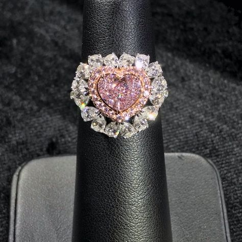 Approximately 1.00 Carat Heart Shape GIA Certified Faint Pink 3.00 Carat Total VVS1 Clarity Set in 18k White Gold Fancy Pink Diamond Halo 16 White Pear Shapes Order will be ready to ship in 3-4 weeks. Fancy Pink Diamond Ring, Pink Heart Rings, Heart Diamond Ring, Pear Shapes, Pink Diamonds Engagement, Heart Shaped Diamond Ring, Pink Diamond Engagement Ring, Pink Diamond Ring, Heart Engagement Rings