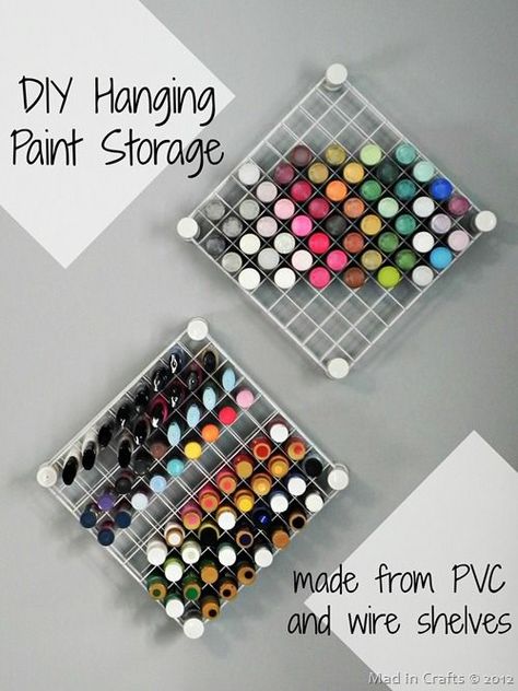 DIY Hanging Paint Storage Craft Paint Storage, Diy Organizer, Dream Craft Room, Paint Storage, Scrapbook Room, Craft Area, Craft Paint, Office Crafts, Craft Room Storage