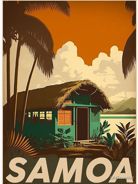 Island Culture, Beautiful Illustration, Indigenous Culture, Traditional Architecture, Poster Poster, Poster Stickers, Samoa, Tropical Beach, Tropical Paradise