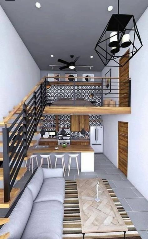 Small Loft Apartments, Tiny Loft, Rustic Barndominium, Loft House Design, Loft Interior Design, Tiny House Loft, House Loft, Small Loft, Stair Case