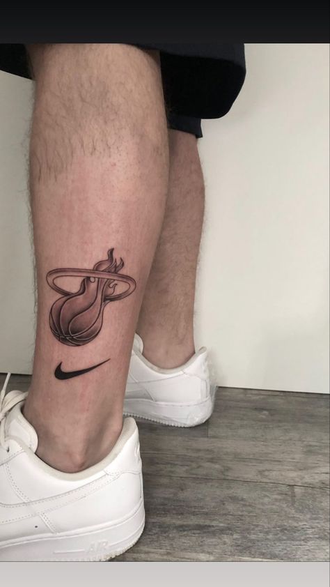 Best Hand Tattoos Men Design, Miami Heat Tattoo Ideas, Nike Tattoo Ideas, Miami Heat Tattoo, Small Basketball Tattoos, Basketball Tattoos For Men Ideas, Basketball Tattoo Design, Basketball Tattoo Ideas, Tattoo Nike