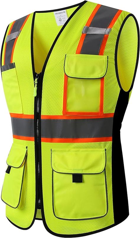 Amazon.com: HoliSecure Safety Vest for women, Hi vis Reflective Lady Work vest With 9 Multi Pocket And Zipper(Yellow Small) : Tools & Home Improvement Multi Pocket Vest, Work Vest, Pocket Vest, Reflective Vest, Small Tools, Vest For Women, Safety Vest, Safety Gear, Men Fashion