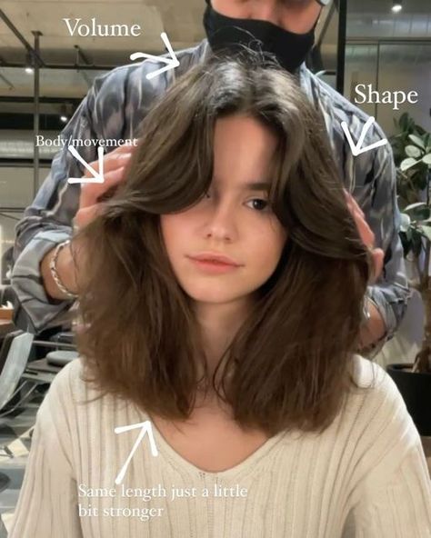 Mid Length Hair With Movement, Center Part Bangs Mid Length, Haircut Inspiration Mid Length Straight, Mid Length Wavy Haircut, Mid Length Thick Hair Styles, Thick Mid Length Hair, Mid Length Hair Side Part, Movement Haircut, Side Part Mid Length Hair