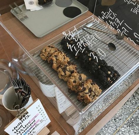 Cafe Aesthetics, Yachi Hitoka, Cookie Display, Coffee Study, Cafe Menu Design, Small Cafe Design, Bakery Display, Cafe Shop Design, Cookie Packaging