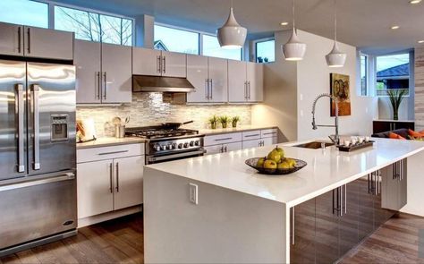 White Kitchen Large Island, Extendable Kitchen Table, Kitchen With Big Island, White Kitchen Rustic, Contemporary Kitchen Island, White Kitchen Splashback, Kitchen Island With Sink, White Kitchen Backsplash, White Kitchen Sink