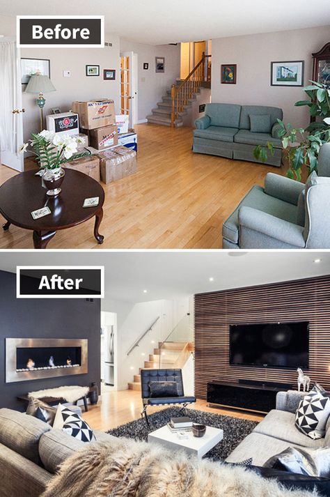 Home Decor Transformation, Renovated Living Room, 90s Living Room Makeover, Living Room Remodel Before And After, Home Before And After, Living Room Before And After, Townhouse Living Room Ideas, Before And After Decorating, Before And After Interior Design