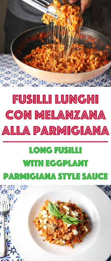 This Fusilli Lunghi Con Melanzana Alla Parmigiana (Long Fusilli with Eggplant Parmigiana style sauce) is so incredibly delicious. Every bite literally just melts in your mouth! Can Whole Tomatoes, Fusilli Pasta Recipe, Fusilli Recipes, Vegetarian Seafood, Eggplant Parmigiana, Fried Eggplant, Italian Meals, Fusilli Pasta, Potato Masher