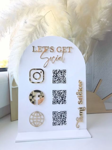 TamiSticker - Etsy Singapore Cricut Projects For Marketing, Follow Social Media Sign, Business Plaque Ideas, Let’s Get Social Acrylic Sign, Social Media Business Signs, Acrylic Instagram Sign, Social Media Plaque, Lets Be Social Sign Business, Acrylic Sign For Business