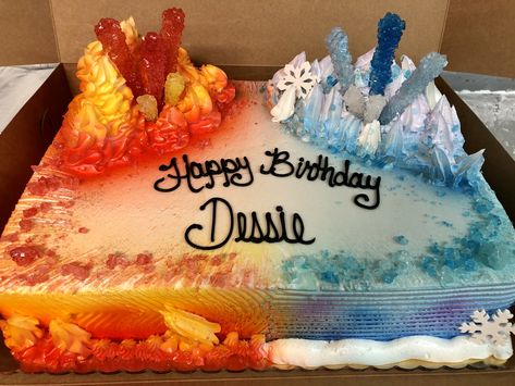 Fire And Ice Cake Ideas, Fire And Ice Party Decorations, Fire And Ice Birthday Party Theme, Elemental Cake Ideas, Elemental Birthday Cake, Elemental Birthday Party Ideas, Elemental Party Theme, Elemental Birthday Party, Fire And Ice Cake