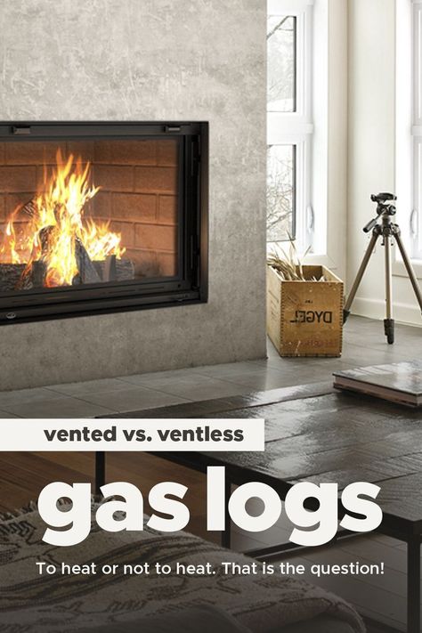 A burning fireplace in a living room. Gas Logs For Fireplace, Ventless Gas Fireplace Ideas, Gas Fire Logs, Ventless Gas Fireplace, Ventless Gas Logs, Vent Free Gas Fireplace, Fireplace Heat, Ventless Fireplace, Gas Log Sets