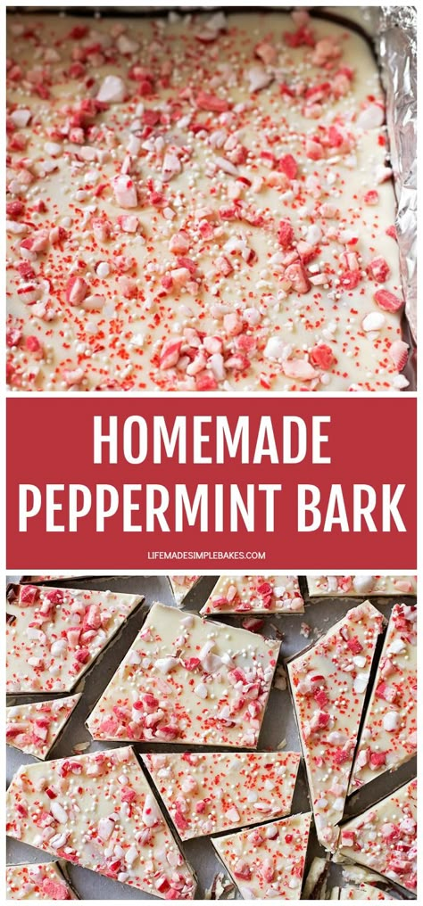 Don't waste your money on a tin of store-bought candy when you can make your own homemade peppermint bark! It's easy and so delicious! #homemadepeppermintbark #peppermintbark #peppermint #bark Recipe For Peppermint Bark, Best Peppermint Bark Recipe, Christmas Treat Tins, How To Make Peppermint Bark, Peppermint Candy Recipe, Peppermint Brittle, Pepermint Bark, Diy Peppermint Bark, Peppermint Bark Bites