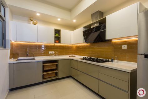 house photos-kitchen-hob-wicker baskets Rajasthan Decor, L Shaped Modular Kitchen, Semi Open Kitchen, Kitchen Hob, Neon Rope, Home Decor Wallpaper, Building A Kitchen, Modern Kitchen Cabinet Design, Modular Kitchen Design