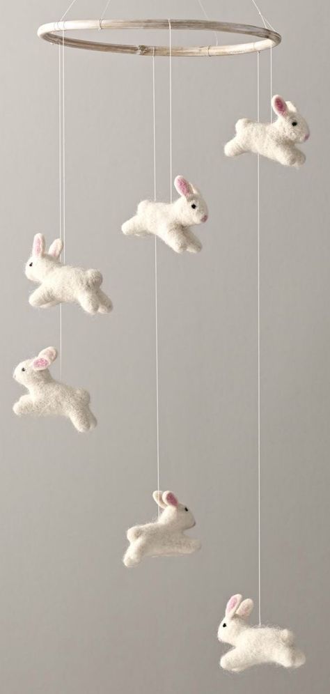 Runaway Bunny, Bunny Mobile, Tovad Ull, Diy Baby Mobile, Baby Mobil, Bunny Nursery, Rh Baby, Felt Bunny, Baby Sleep Problems