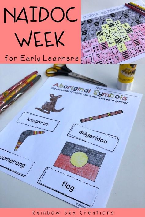 This pack of NAIDOC Week activities for kids will keep them engaged while learning. Teaching resources and lesson ideas are meaningful and suitable for students in Kindergarten. Teach children the meaning behind NAIDOC Week by celebrating the history, culture and achievements of Aboriginal and Torres Strait Islander people in Australia {prep, foundation, early years, homeschool} #rainbowskycreations Naidoc Week Activities, Aboriginal Art For Kids, Indigenous Australia, Aboriginal Education, Indigenous Education, Learning Framework, Holiday Program, Naidoc Week, Cultural Awareness