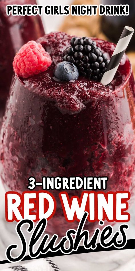 Refreshing, fruity, and sweet, this red wine slushie is the perfect easy cocktail to whip up when company is coming. Wine Slushy Recipe, Wine Slushie Recipe Easy, Red Wine Slushie, Grape Slushie, Spiked Drinks, Wine Slushie Recipe, Frosé Recipe, Blueberry Wine, Wine Slushies