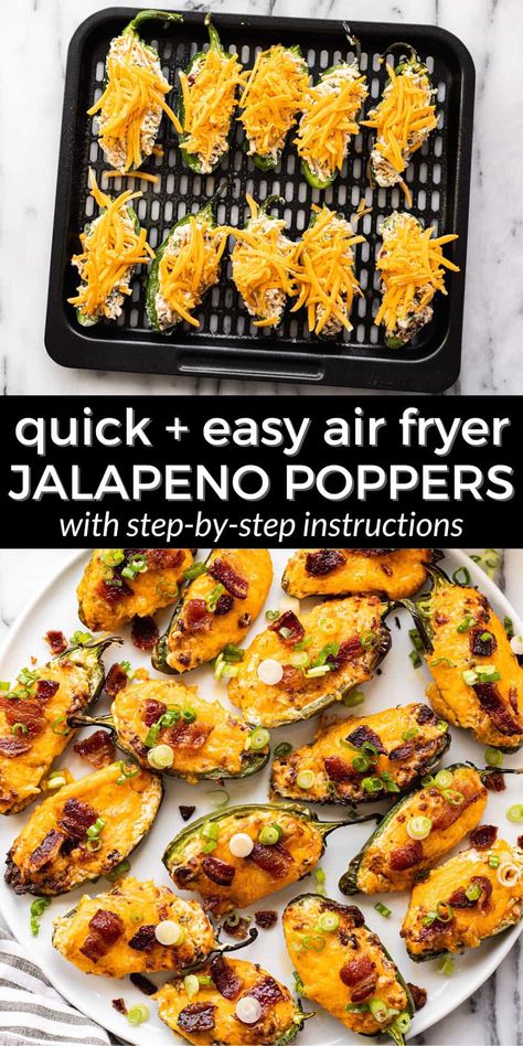 Easy 20-Minute Air Fryer Jalapeno Poppers Air Fryer Jalapeno Peppers, Airfryer Jalapeno Poppers, Jalapeno Poppers Air Fryer, Jalepeno Recipes Air Fryer, Jalopena Popper Recipe Air Fryer, Air Fryer Jalapeno Poppers, Air Fryer Jalapeno, Super Easy Appetizers, Easy Veggie Side Dish