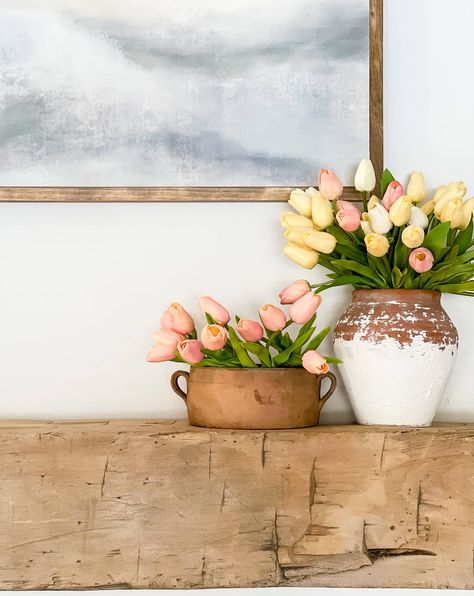 Spring mantel decor can feel complicated, but I have a 3 step method that is fool proof to get your mantel vibrant for spring in no time! #fromhousetohaven #springmanteldecor #springmantel #manteldecorations #manteldecorideas Spring Aesthetic Home Decor, Spring Tv Stand Decor, Simple Spring Mantle Decor, Cottage Spring Decor, Spring Island Decor, Summer Mantel Decor, Spring Home Decor 2023, Spring Home Decor Ideas Living Rooms, Spring Interior Decor