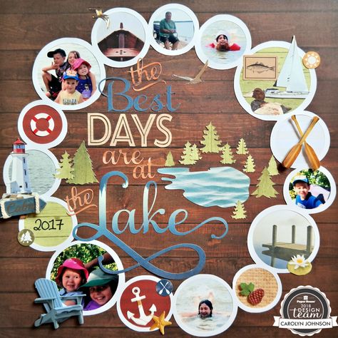 The Best Days are at the Lake - Scrapbook.com by Carolyn Johnson. Paper House Productions Lake Life collection. Cut file from Silhouette store. 2page Scrapbook Layouts, Lake Life Scrapbook Layouts, Simple Stories Template Layouts, Cabin Scrapbook Layouts, Lake Scrapbook Layouts, Cricut Scrapbooking Ideas, 2 Page Scrapbooking Layouts, Scrapbooking Layouts Ideas, Travel Scrapbook Layouts