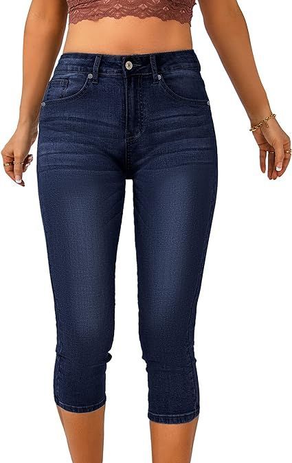 Jean Style // Show off your effortless style wearing this dark blue high waist ripped denim capri pants. Denim Capri Pants, Denim Capri, Ripped Denim, Capri Jeans, Slim Waist, Jeans Style, Effortless Style, Stretch Denim, Capri Pants