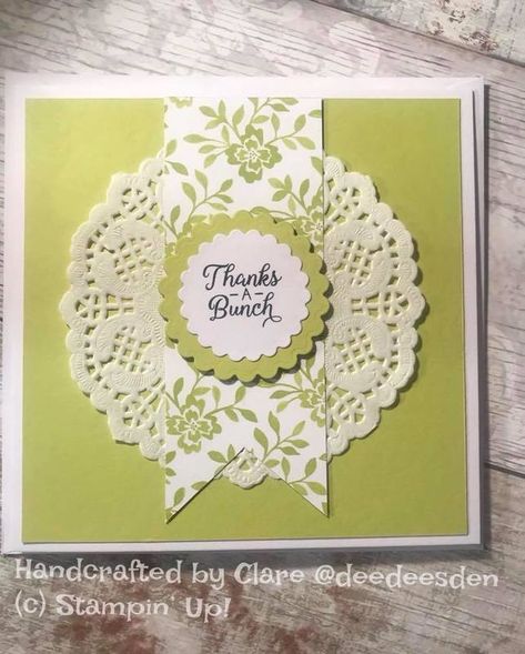 Clean and Simple card using the Stampin' Up! Fresh Florals paper card. Doily Cards, Handmade Thank You Cards, Paper Doilies, Card Crafts, Led Candle, Beautiful Cards, Cards Ideas, Wrapping Ideas, Flameless Candles