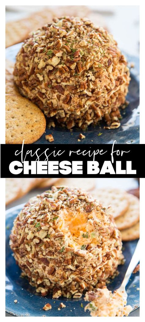 Cheese Ball Recipe Cheese Ball With Blue Cheese, Classic Cheese Ball Recipe, Traditional Cheese Ball, Dessert Cheese Balls, Hickory Farms Cheese Ball Recipe, Homemade Cheese Ball, Individual Cheese Balls, Cheeseballs Recipes Easy, Easy Cheese Ball Recipe