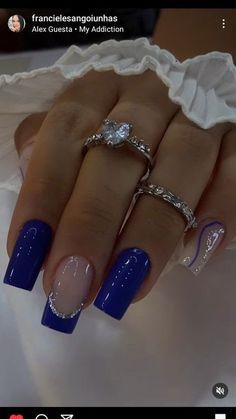 Royal Blue Prom Nails, Coffin Nail Art Designs, Royal Blue Nails Designs, Coffin Nail Art, Blue Prom Nails, Blue And Silver Nails, Prom Nails Silver, Silver Nail Designs, Royal Blue Nails