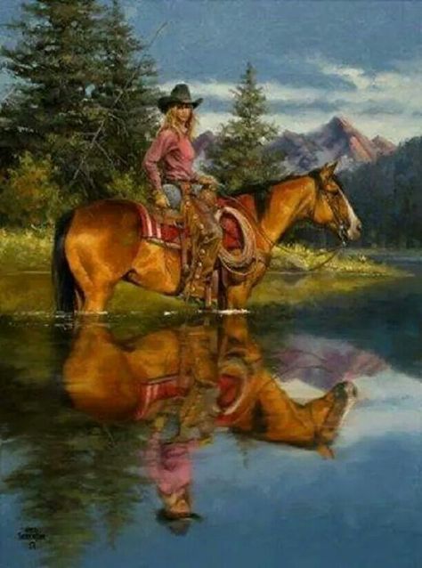 Beautiful...painting.by: Jack Sorenson Jack Sorenson, Cowboy Artwork, Western Artwork, Western Paintings, Western Artist, Cowgirl Art, Cowgirl And Horse, Cowboy Horse, West Art