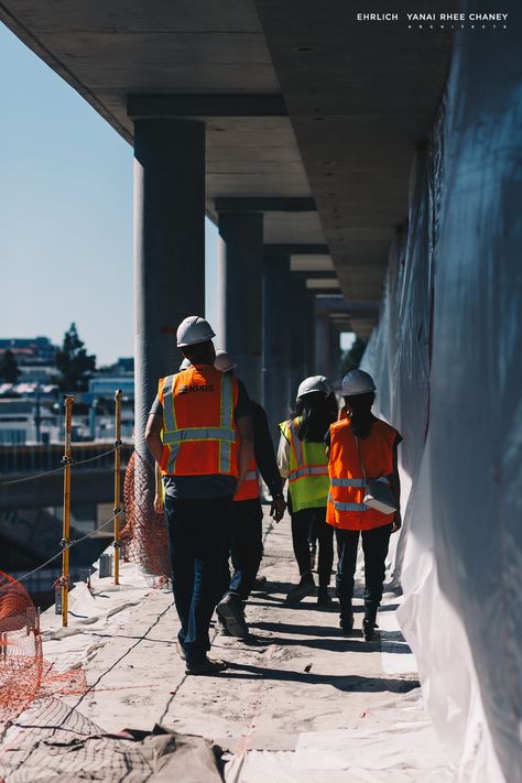 EYRC Architects staff touring the job site... Ivy Station T.O.D. Office and Retail | Culver City | California | Ehrlich Yanai Rhee Chaney Architects Construction Building Photography, Construction Worker Aesthetic, Woman In Construction, Eyrc Architects, Architect Working, Construction Office, Construction Video, Construction Photography, Architect Jobs