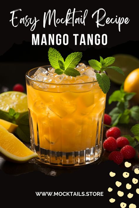 Mango Tango Mocktail Halal Mocktails, Mango Tango Drink Recipes, Mango Mocktail Recipe, Mango Tango Drink, Mango Mocktail, Hibiscus Drink, Easy Mocktail Recipes, Moroccan Mint Tea, Mango Tango