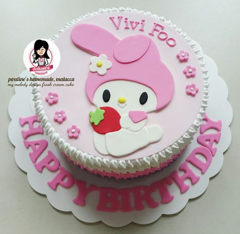 My Melody @ Fresh Cream My Melody Cake Ideas, Melody Cake Design, My Melody Birthday Cake, Pastel My Melody, My Melody Cake, Birthday Cake Hello Kitty, My Melody Birthday, Melody Cake, Hello Kitty Pastel